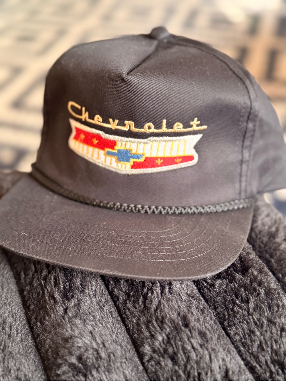 Black Embroidered Rope-Trim Snapback Hat - Picture 3 of 5